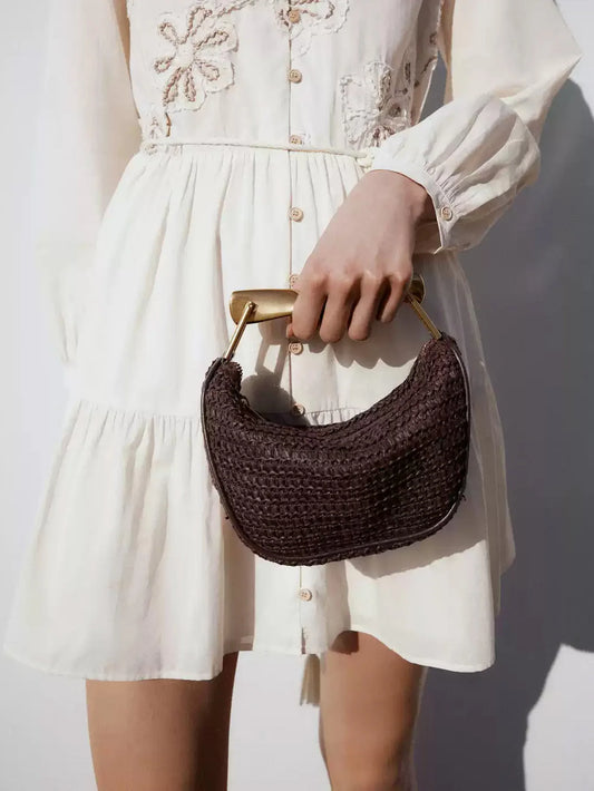 Braided Mini Crossbody Baguette Bag