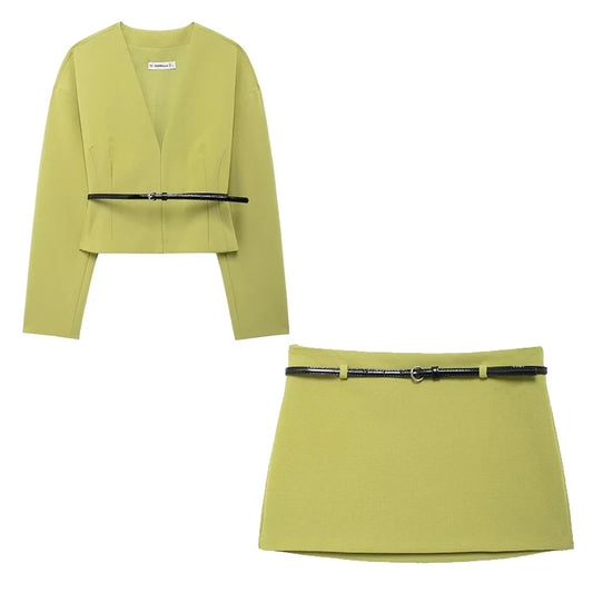 Isla – The Belted Shirt & Mini Skirt Set