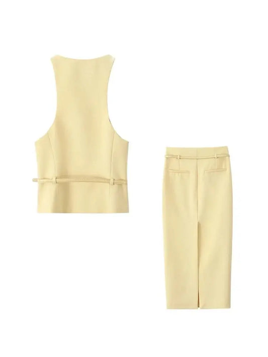 Isabella – Belted Button Tank & Tailored Midi Skirt