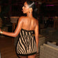 Women Pullover Sexy Zebra Printed Slim A-Line Ultra Short Dress