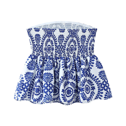 Elena - Strapless Floral Ruffle Crop Top