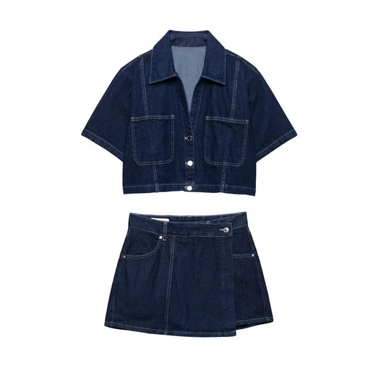 The Delaney - Denim Crop & Skirt Set
