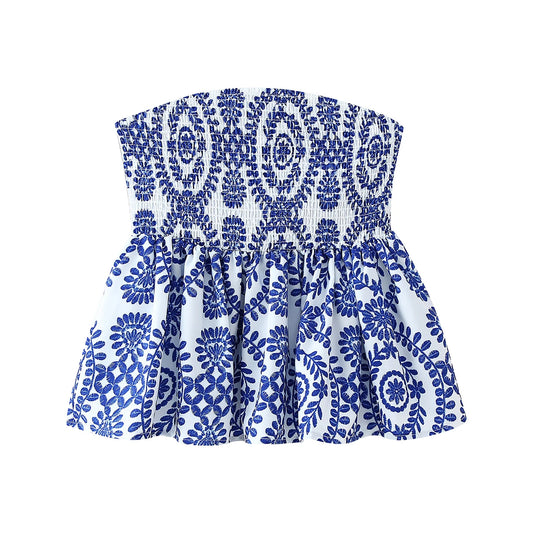 Elena - Strapless Floral Ruffle Crop Top