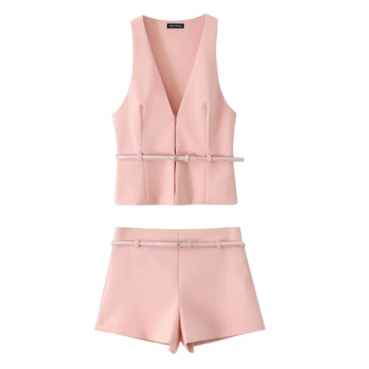 Vivienne – The Belted Vest Blazer & Tailored Shorts Set