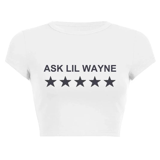Y2 Star Letter Print Casual Baby Tee Shirt