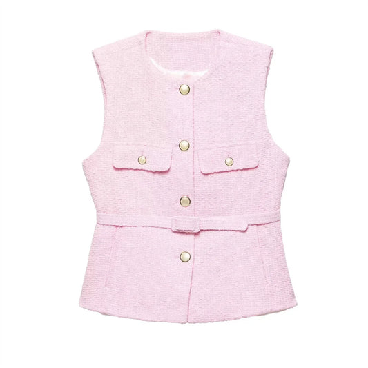 Delphine – The Belted Button-Front Vest